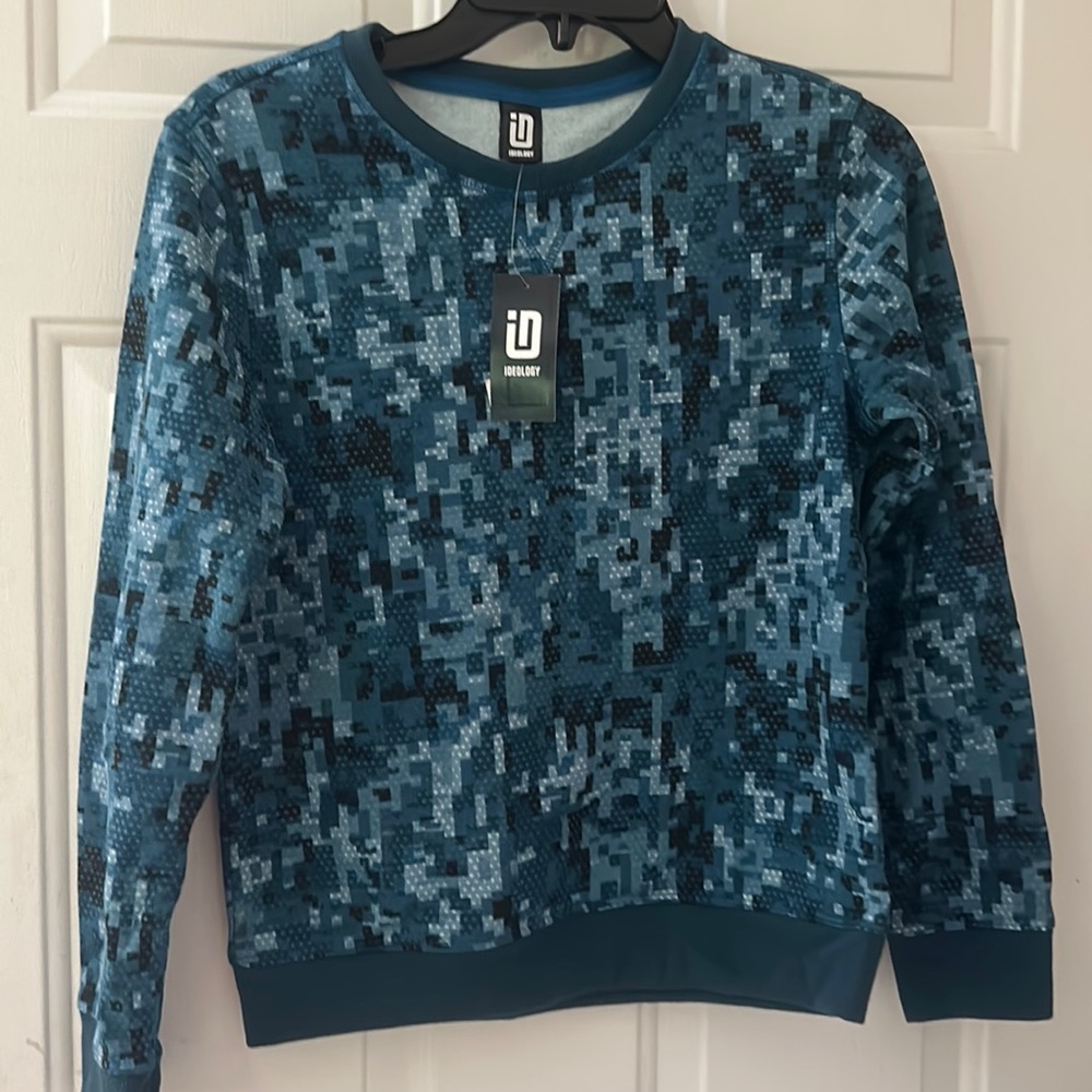 IDEOLOGY BLUE DIGITAL CAMO PRINT SWEATSHIRT: NEW WITH TAGS: SIZE M